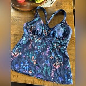 Title Nine Blue and Purple Floral Swim Top
